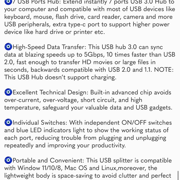 USB 3.0 Hub, 7-Port USB Hub Splitter with LED, 3ft Extended Long Cable - Picture 7 of 7